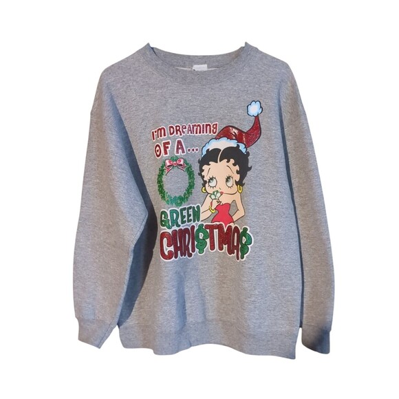 Vintage Betty Boop Sweatshirt Dreaming Of A Green Christmas Size Large - Picture 1 of 8